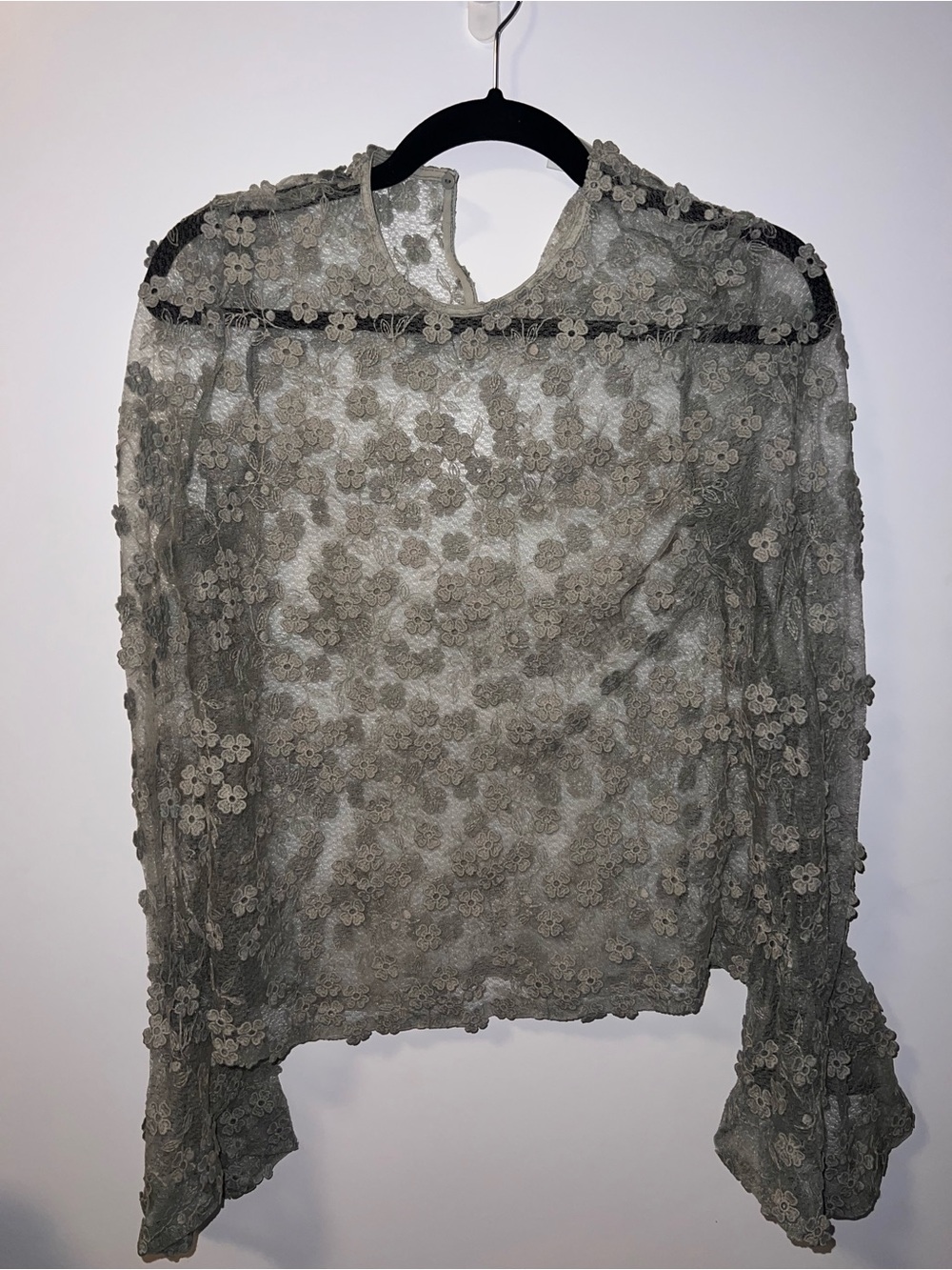 H&M Sage Green Floral Lace Sheer Blouse